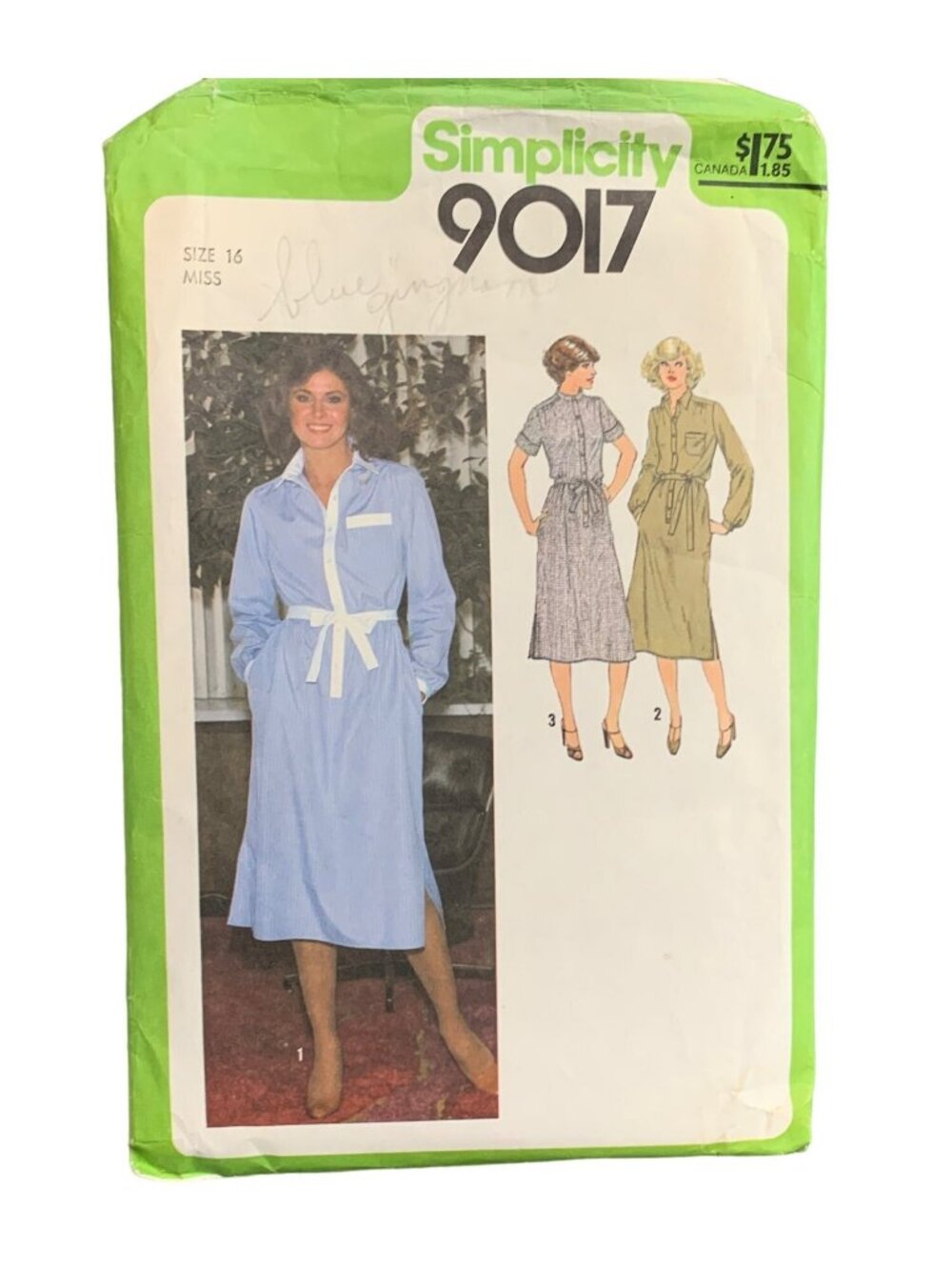 Simplicity 9017 Vintage Sewing Pattern Misses Dress Size 16 1970s